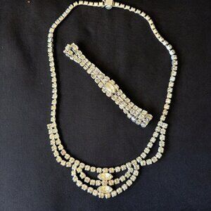 Vintage Kramer New York Choker Necklace Bracelet‎ Set Clear Rhinestones Sparkle